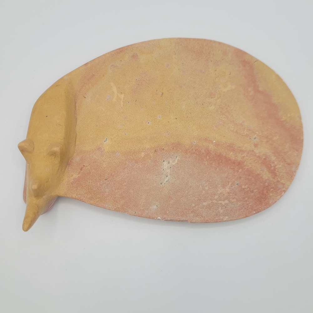 Hand Carved Pink Stone Spoon Rest with Rhino
